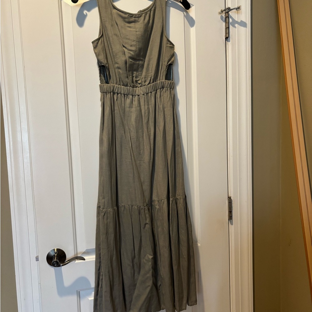 Sincerely Jules Olive Green Cut Out Smocked back Maxi Dress XS